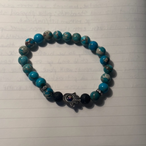 Turquoise hamsa hand beaded bracelet - Picture 2 of 4